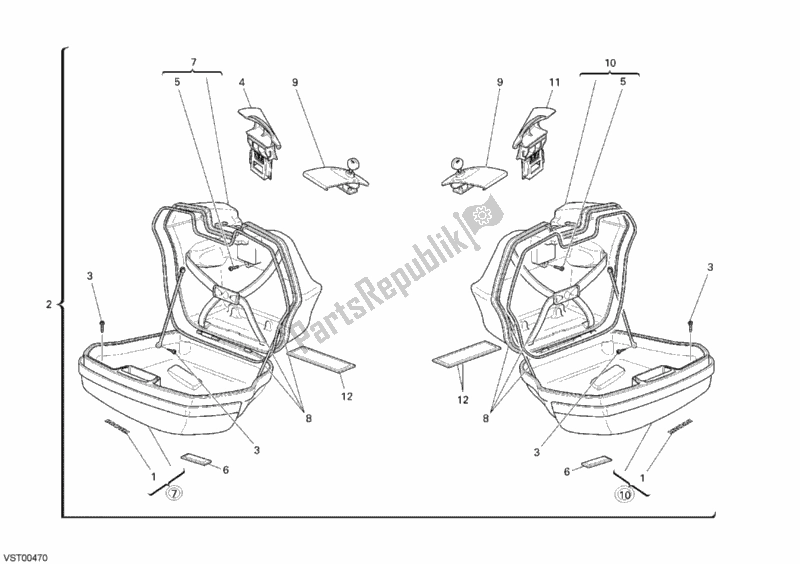 All parts for the Side Panniers of the Ducati Sport ST3 S ABS 1000 2007